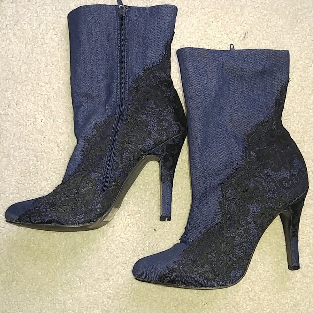 Denim lace boots